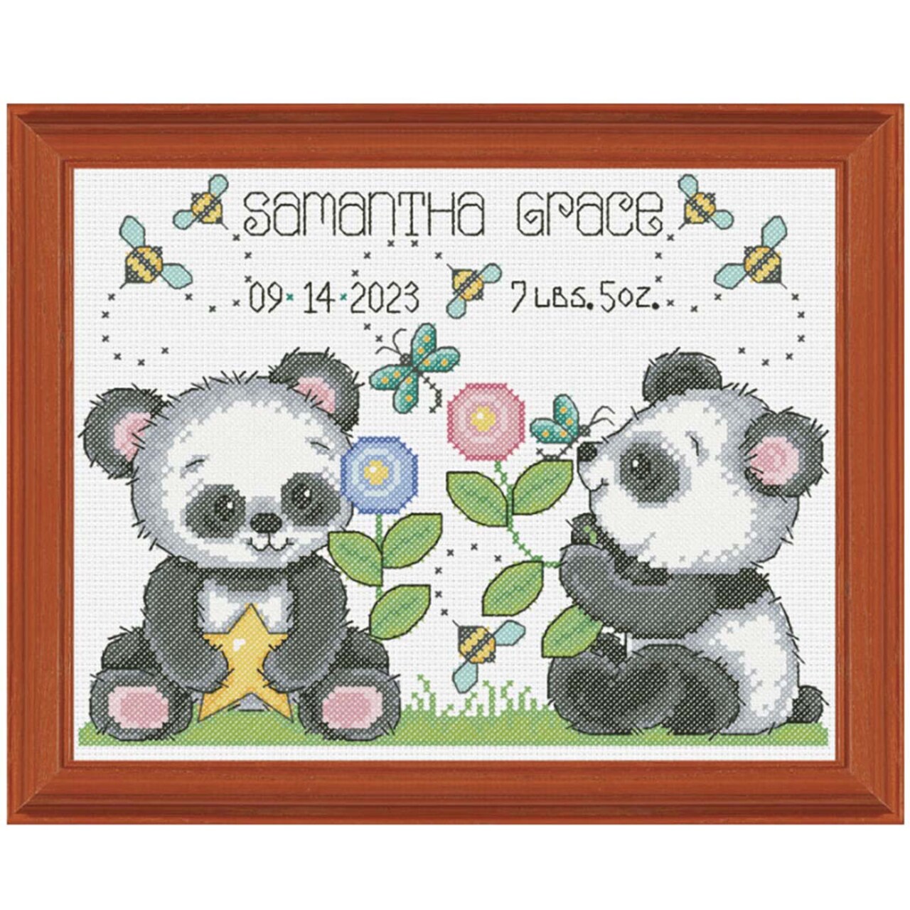 Herrschners Playful Pandas Birth Record Counted Cross-Stitch Kit